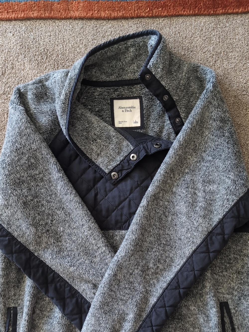Abercrombie & Fitch Men's Fleece Snap Pullover Jacket - Gray/Black - Size Large